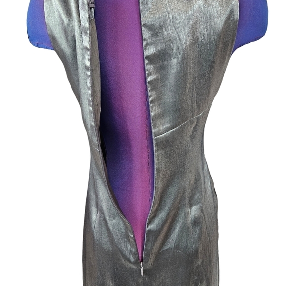 Adrianna Papell Metallic Silver Short Cocktail Sheath Dress Size 6P Women's W16 - Picture 6 of 9